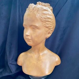 Vintage Terracotta Bust. Young Woman. Statue, Figure, Girl. Stand. Borghese Art